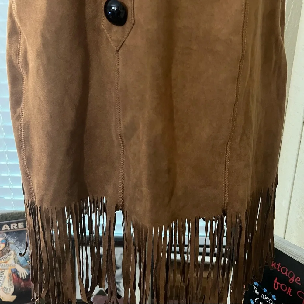 Elegant Suede look Tan Fringe Costal Cowgirl Dress by Oyrosy - Picture 5 of 13